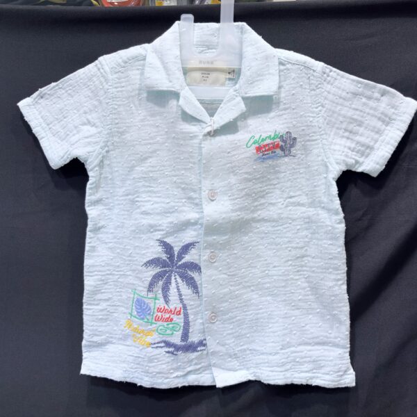 Boys Premium Sky Blue Tropical Palm Tree Shirt | Summer Beach Wear for 2-6 Years